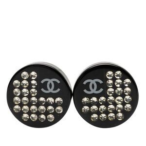 Chanel Cocomark Black Silver Plastic Metal Rhinestone Women's Chanel